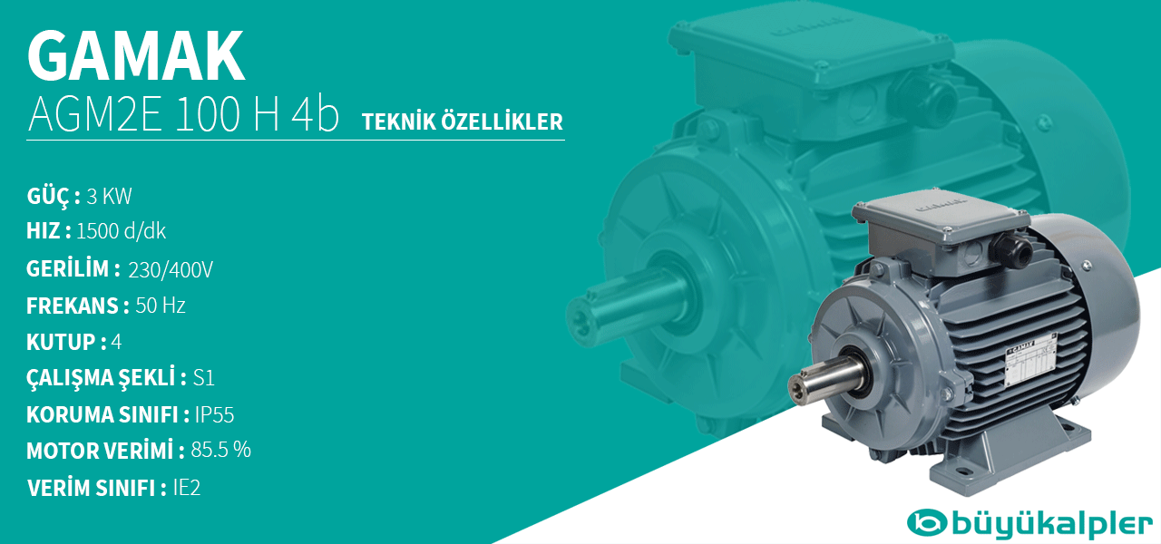 GAMAK AGM2E 100 H 4b 3KW 1500d/dk 230/400V Elektrik Motoru