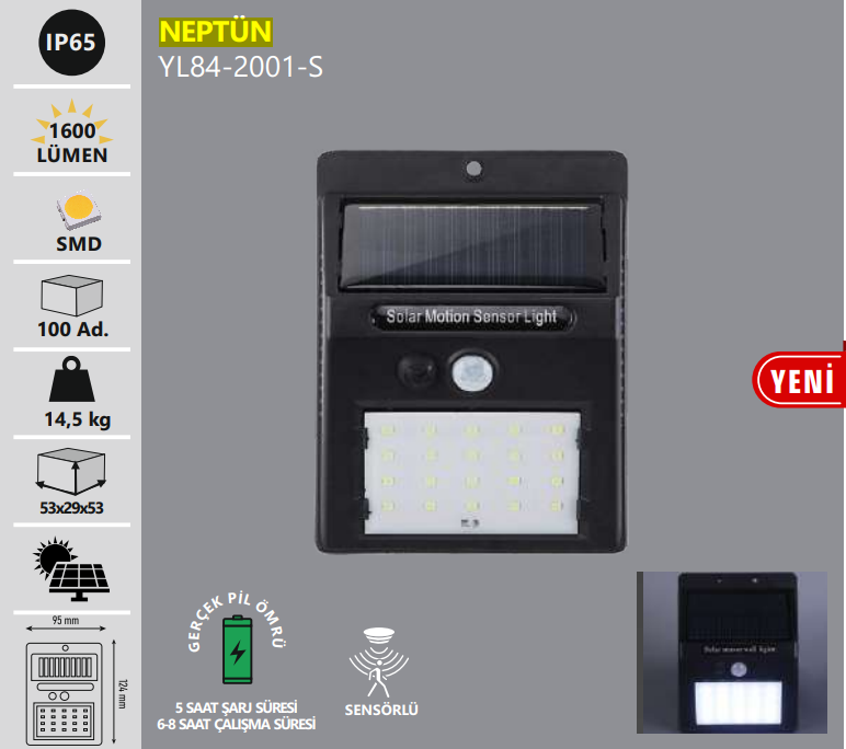 Noas YL84-2001-S Neptün 20W Led Solar Aplik