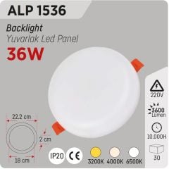 YCL Yücel ALP 1536 36 Watt Yuvarlak Sıva Altı Led Panel 4000K Doğal Beyaz