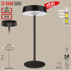 Cata CT-8450 2W Dubai Solar Enerjili Usb Şarjlı Masa Lambası