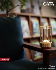 Cata CT-8439 Vegas Masa Lambası 3 Renk Işık Fonksiyonlu USB Şarjlı Gold Kasa