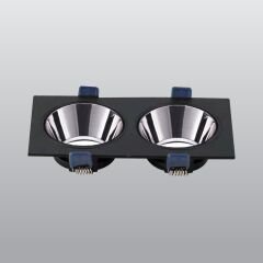 ACK AH03-08331 Siyah Kare Platin Metal Gövde Sıva Altı İkili Spot Kasası