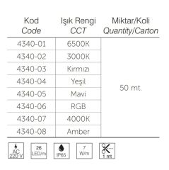 İnoled 4340-02 220V Neon Led 120 Led/ M Günışığı 3000K 50 Metre