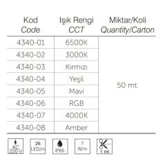 İnoled 4340-02 220V Neon Led 120 Led/ M Amber 50 Metre