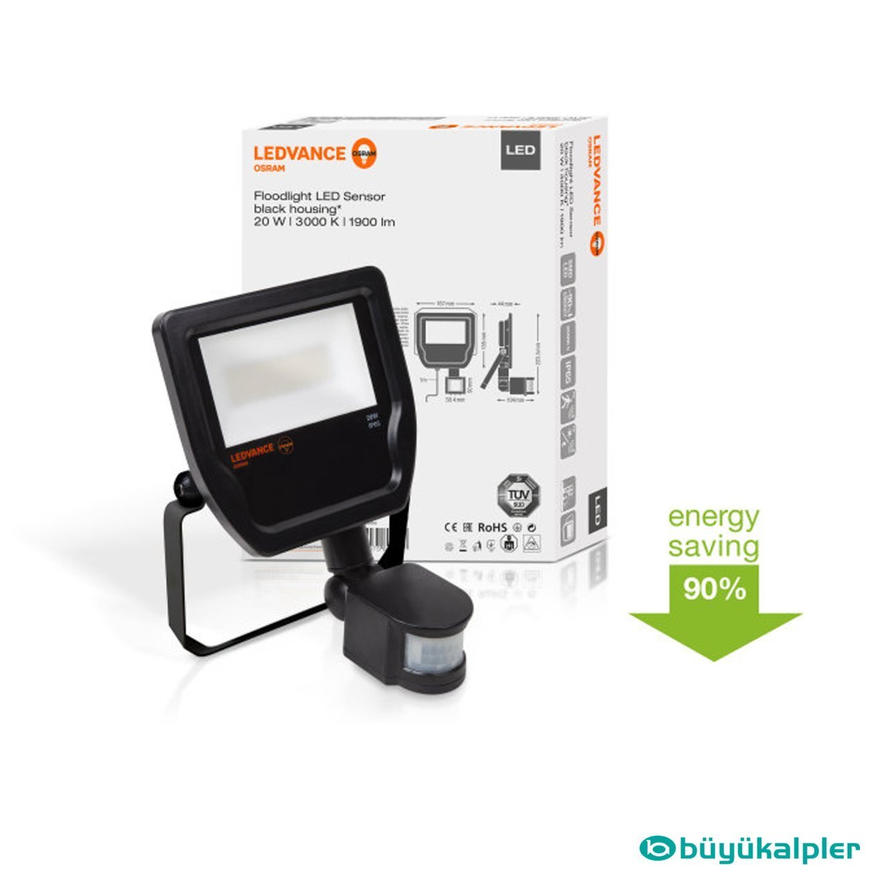 Osram Ledvance Sensörlü 20W 3000K Gün Işığı 1900lm Led Projektör Siyah Kasa