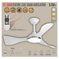 Cata CT-3000 Cenevre Ledli Tavan Vantilatörü - Beyaz