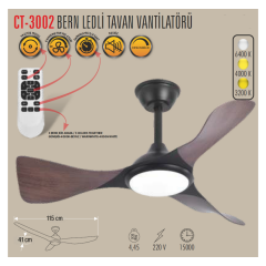 Cata CT-3002 Bern Ledli Tavan Vantilatörü - Ahşap