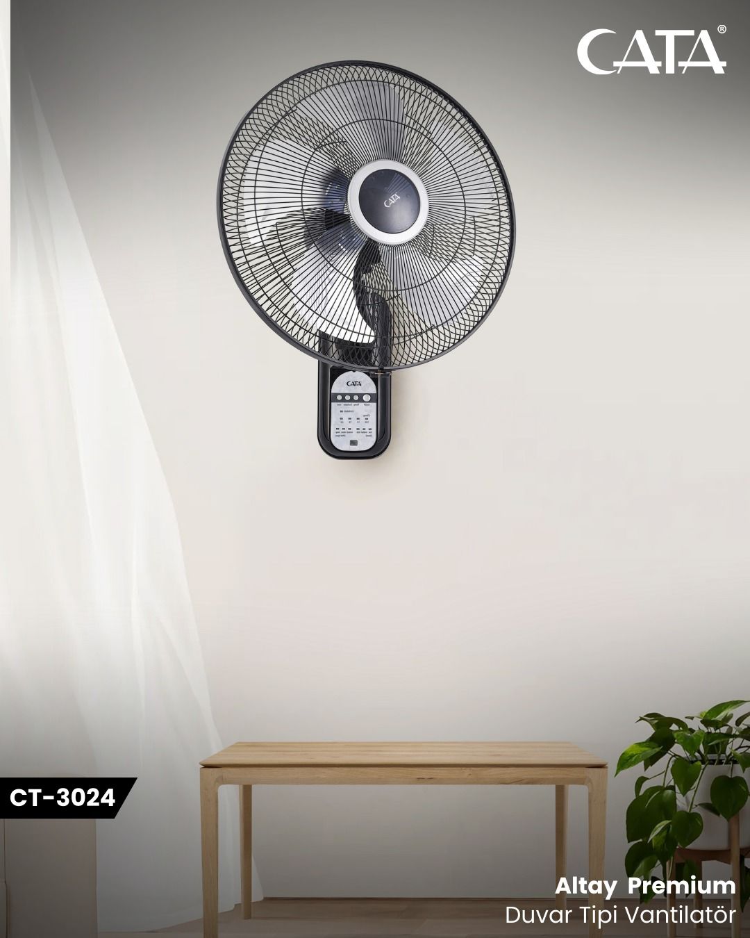 Cata Altay Premium Duvar Tipi Vantilatör Kumandalı