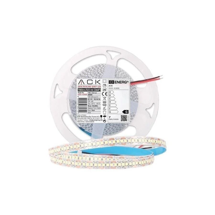 ACK AS01-02800 2835 DC 12V 3000K Günışığı Şerit LED 240 LED