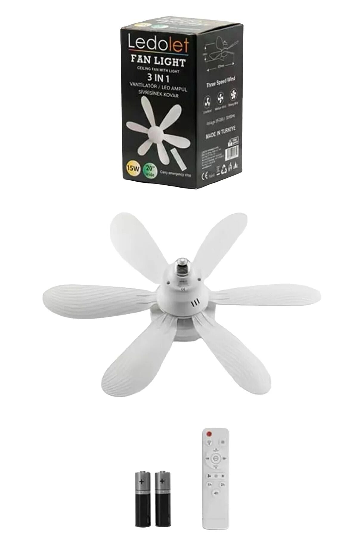 Ledolet 6 Kanatlı Uzaktan Kumandalı 15W E27 Duy 3 İn 1 Led Aydınlatmalı Sivrisinek Kovar Tavan Vantilatörü