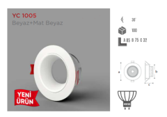 YCL Yücel YC 1005 Plastik Beyaz+ Mat Beyaz Dekoratif Spot Kasası (Gu10 Duya Uygun)