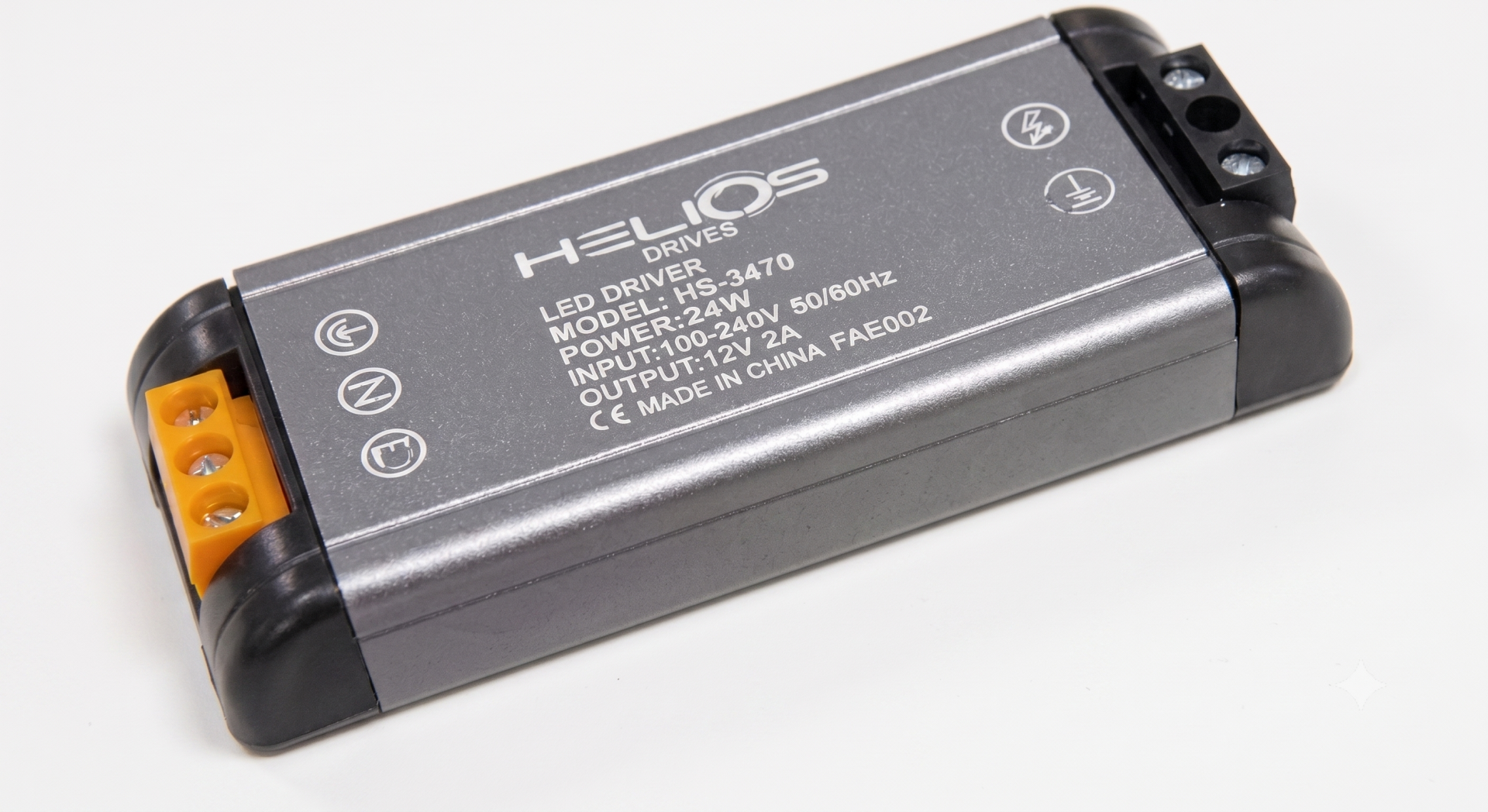 Helios HS-3470 24W 12V DC 2 Amper AC 180-265V Metal Kasa Ultra Slim LED Trafosu ve Güç Kaynağı