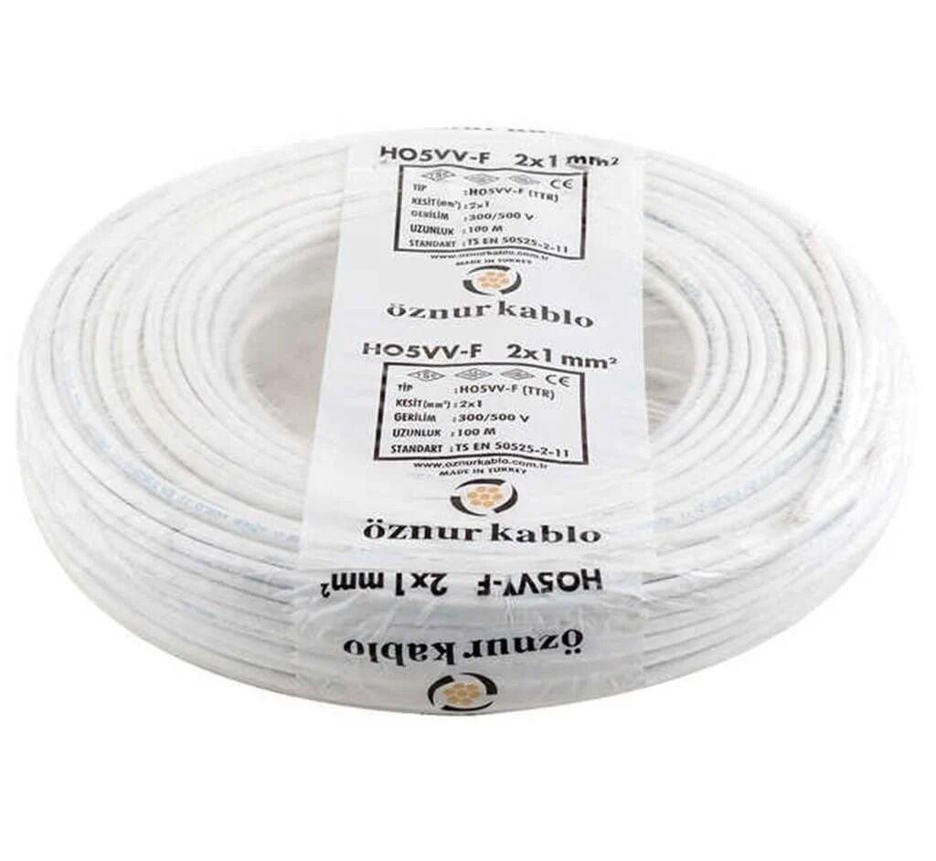 Öznur TTR 2x1 mm2 Kablo Beyaz H05VV-F