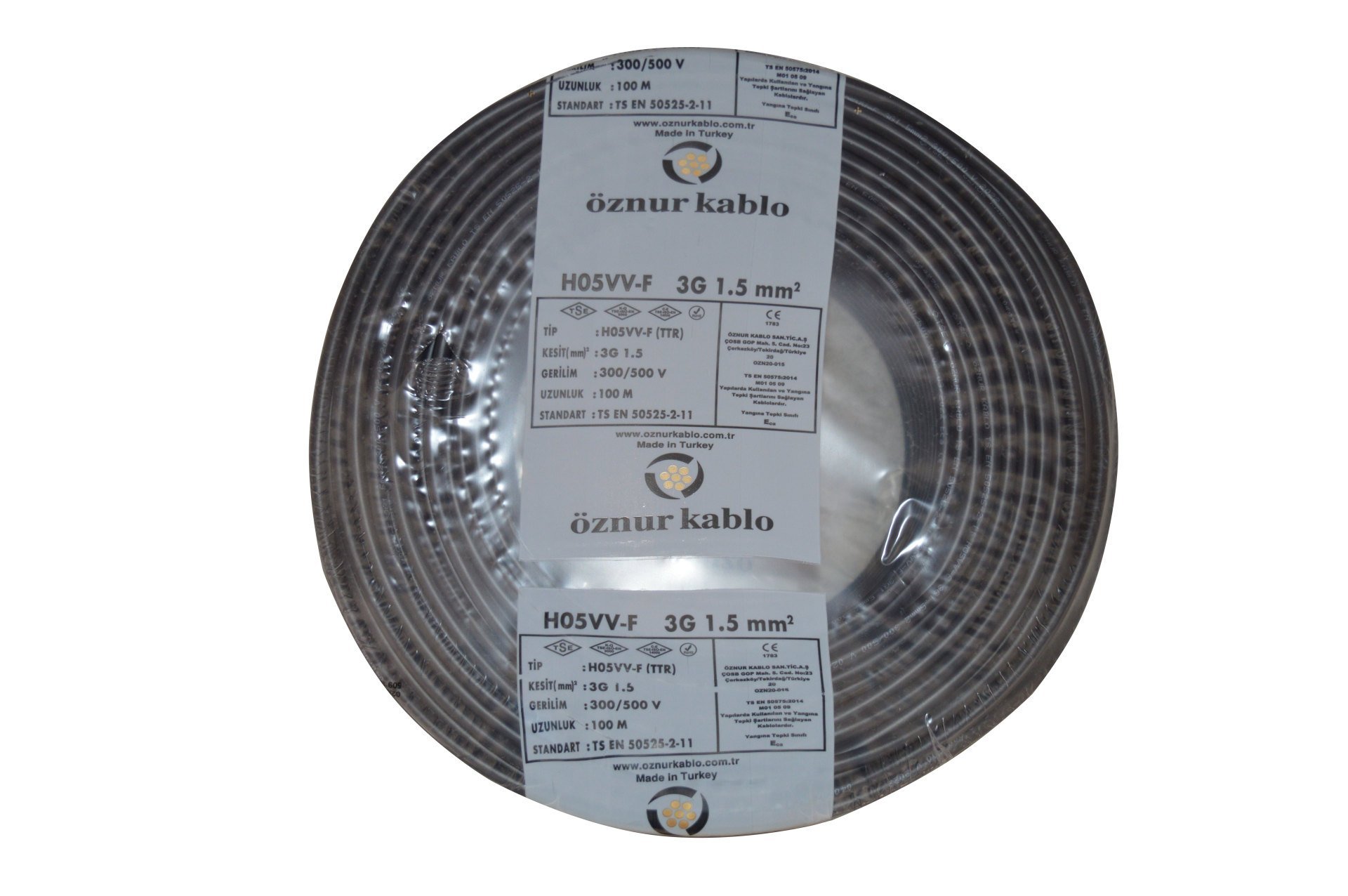 Öznur TTR 3x1,5 mm2 Kablo Siyah H05VV-F