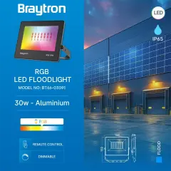 Braytron BT66-03091 BRY-FLOOD-CF 30W RGB Çok Renkli IP65 Su Geçirmez Alüminyum Siyah Kasa Slim LED Projektör