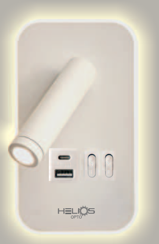 Helios HS-5824 USB Derin 15W (5W Spot + 10W Arka Fon) 4000K Naturel Beyaz USB-A & Type-C Şarj Çıkışlı Beyaz Kasa LED Duvar Apliği ve Yatak Başı Okuma Lambası