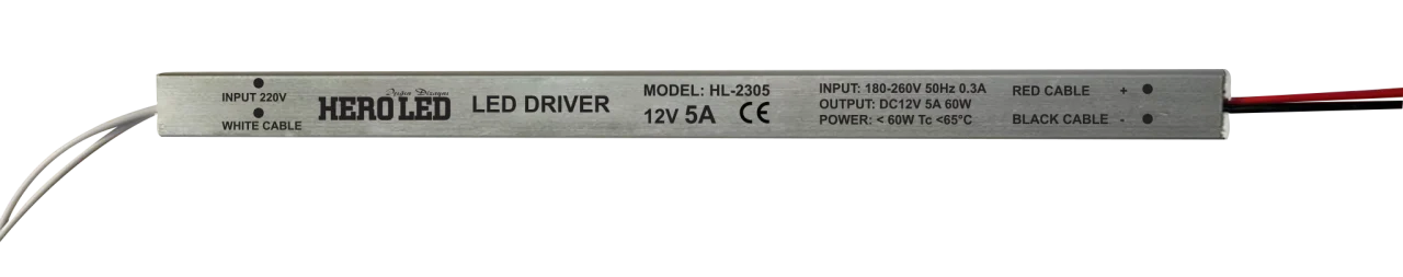 HEROLED 5 Amper 60W 12V DC İnce Kalem (Slim) Metal Kasa LED Trafosu ve Güç Kaynağı