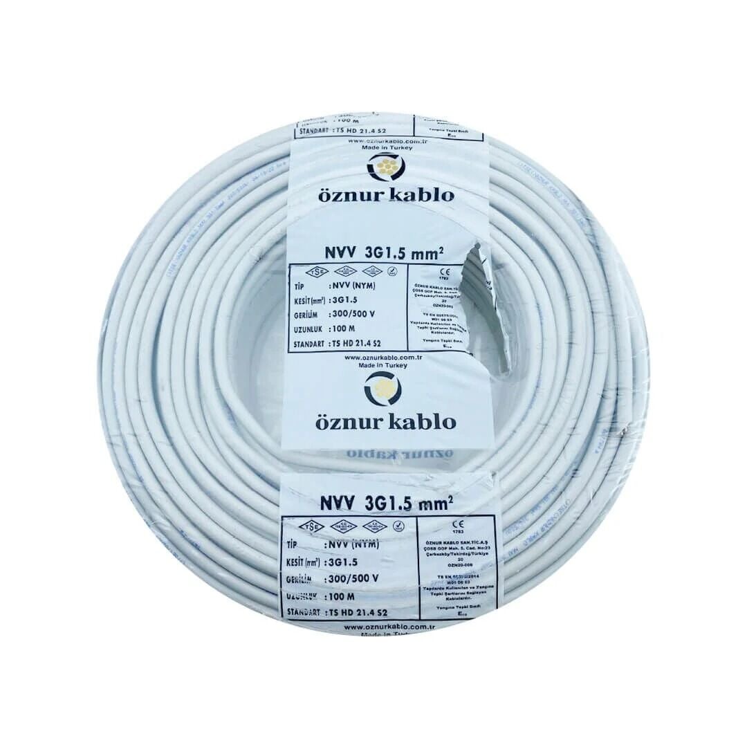 Öznur NYM (NVV) 3x1.5 mm² Antigron Alçak Gerilim Bakır İletkenli Elektrik Tesisat Kablosu