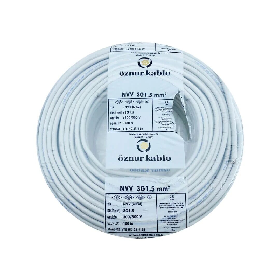 Öznur NYM (NVV) 3x1.5 mm² Antigron Alçak Gerilim Bakır İletkenli Elektrik Tesisat Kablosu