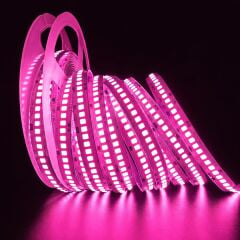 Helios HS-3257 Pembe 12V DC Metrede 240 LED Yüksek Yoğunluklu İç Mekan Şerit LED 5 Metre Makara