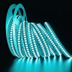 Helios HS-3257 Turkuaz 12V DC Metrede 240 LED Yüksek Yoğunluklu İç Mekan Şerit LED 5 Metre Makara