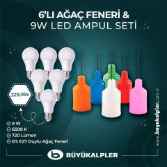 Ağaç Aydınlatma Feneri Seti 6 renk - 6 Duy - 6 Ampul
