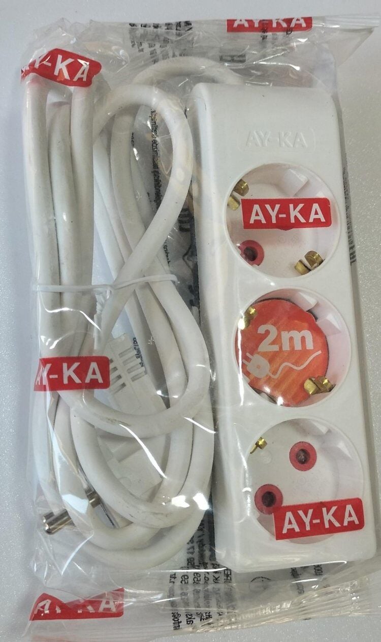 AYKA Gold Serisi 77 300 02 3'lü Topraklı Klemensli 2 Metre Kablolu Grup Priz