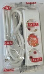 AYKA Gold Serisi 77 300 02 3'lü Topraklı Klemensli 2 Metre Kablolu Grup Priz