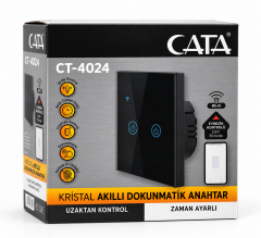 CATA CT-4024 2'li Siyah Kasa Kristal Cam Yüzeyli Akıllı Dokunmatik Wi-Fi Aydınlatma Anahtarı