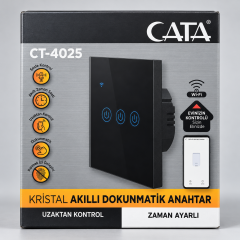 CATA CT-4025 3'lü Siyah Kasa Kristal Akıllı Dokunmatik Wi-Fi Aydınlatma Anahtarı