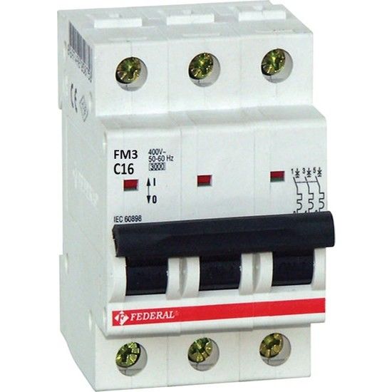 Federal 9EC-C0333-0D16 3x16A 3kA C Tip Otomatik Sigorta