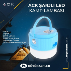 ACK 8W Şarjlı Mavi Gövde 7500K Beyaz Işık Led Kamp Feneri