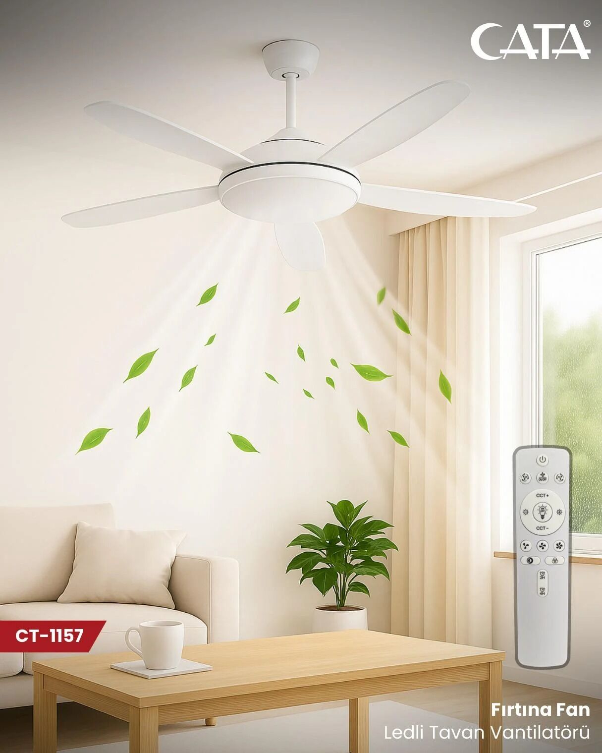 Cata CT-1157 Fırtına 122W Dimlenebilir LED Tavan Vantilatörü