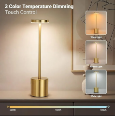 Helios HS-8119 Şarjlı Dimlenebilir Masa Lambası 3 Fonsiyonlu Şarjlı GOLD