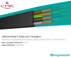 CMK H07VVH6-F Yassı 3x6 TTR Kablo (Dalgıç Pompa ve Asansör Kablosu)