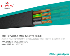 CMK H07VVH6-F Yassı 3x10 TTR Kablo (Dalgıç Pompa ve Asansör Kablosu)