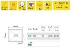 Vito Rainas 20W SMD 6000K Led Projektör 3021600 8698553640464