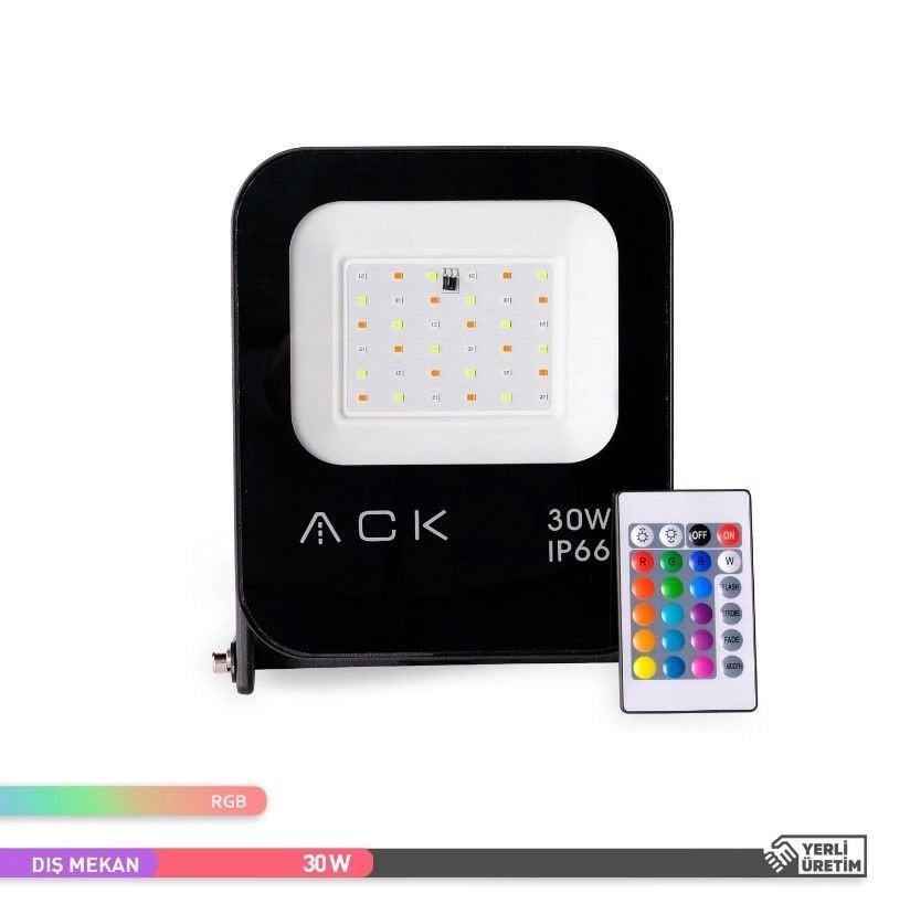 ACK AT62-03092 30W RGB Uzaktan Kumandalı IP66 Su Geçirmez LED Projektör