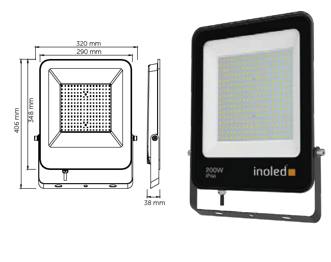 İnoled 200W 6500K Egra Serisi IP66 Beyaz Led Projektör 7220-01