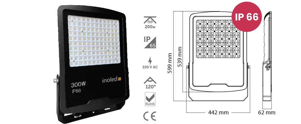 İnoled 300W 6500K Elegant Serisi IP66 Beyaz Led Projektör 5209-01