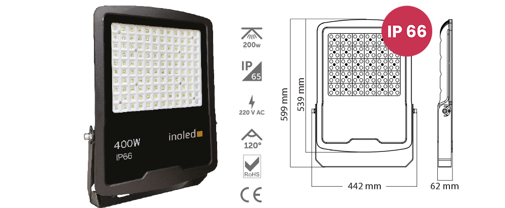 İnoled 400W 6500K Elegant Serisi IP66 Beyaz Led Projektör 5210-01