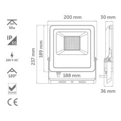 İnoled 50W 6500K IP65 Beyaz Led Projektör 5204-01